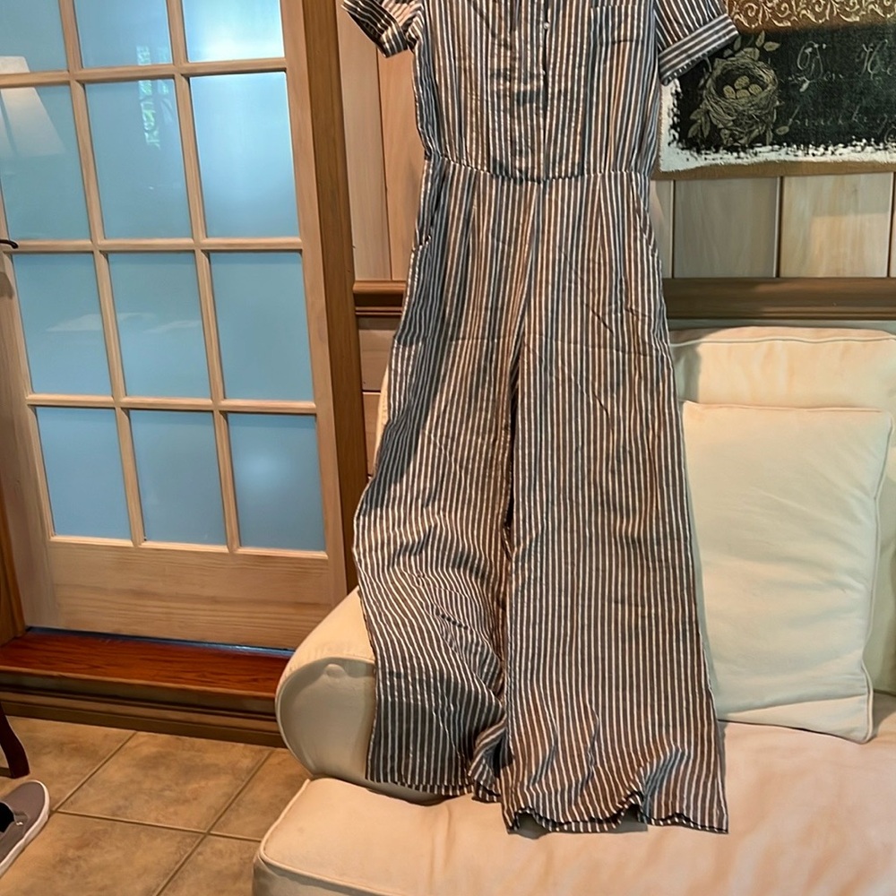 Everly Cream and grey Cotten jumpsuit with top lined.